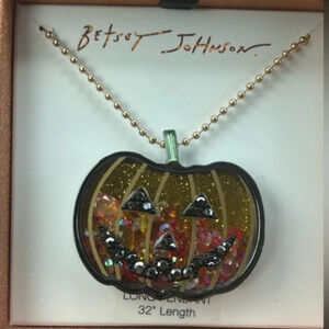 BETSEY JOHNSON Halloween Pumpkin Jack O’ Lantern Crystal Necklace NEW NWT
